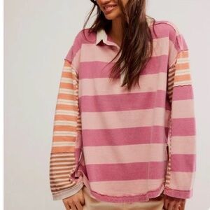 Free People We The Free Aster Stripe Tee Top  Oversized Medium
